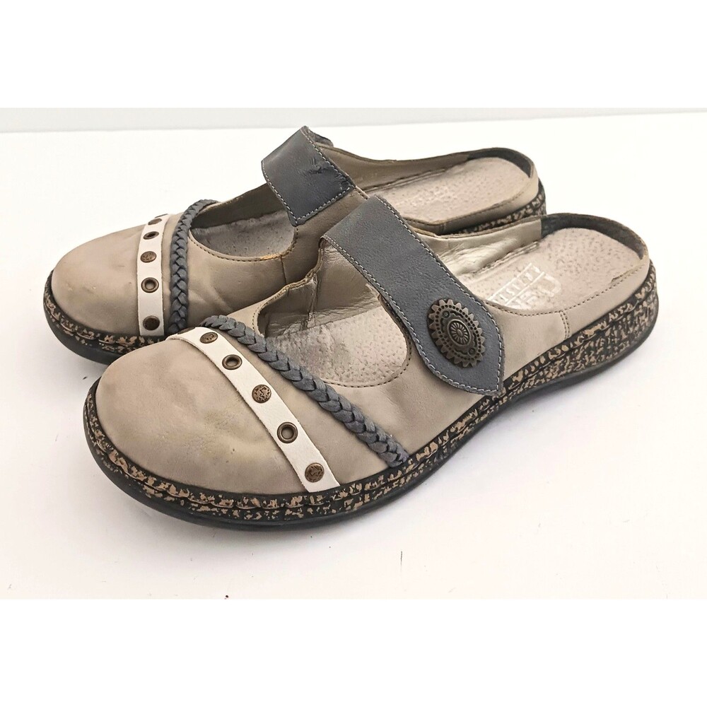 Rieker Anti Stress Sina Putty Leather Open Back Low Heel Clog EU 39 US 8-8.5